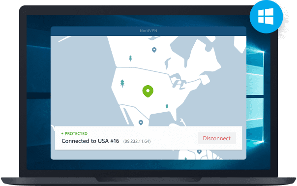 KemitVPN Windows application interface displayed on a computer screen with a blue-themed background showing connection status and server options conveying a sense of security and modern technology